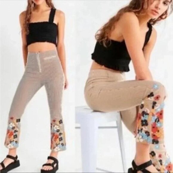 Urban Outfitter BDG Striped Floral Crop Kick Flare High Rise Pants Size 25 - Picture 1 of 11
